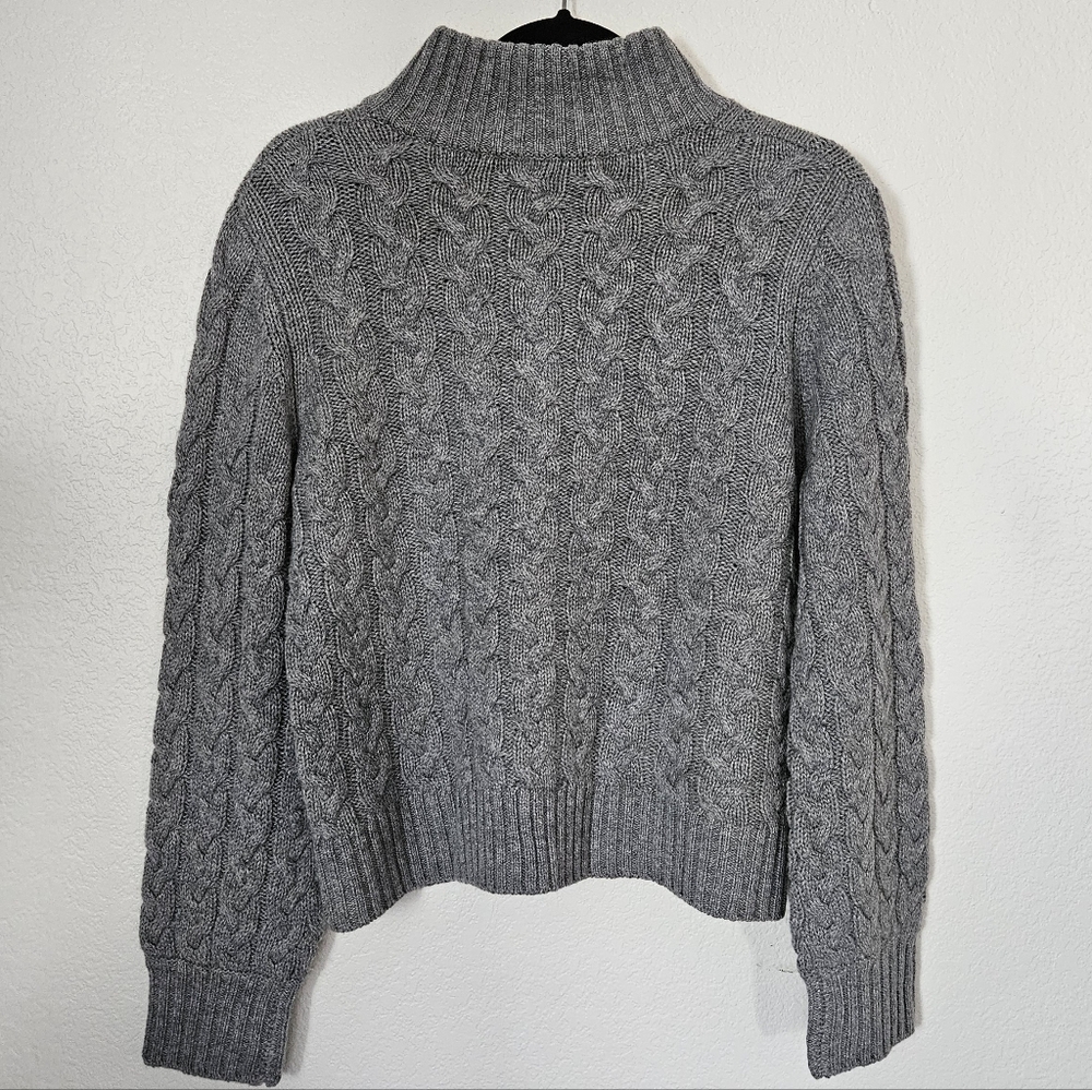Forte Cashmere Womens Cable Zip Mock Wool & Cashmere-Blend Cardigan, Grey - Picture 9 of 11